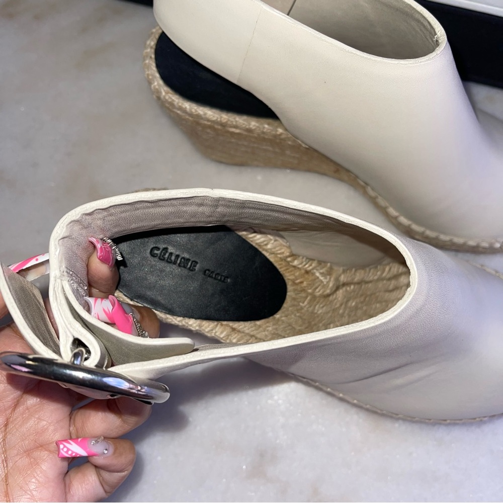 Céline Womens 35 Milk Calfskin Leather Open Toe Espadrille Sandal - Picture 13 of 16